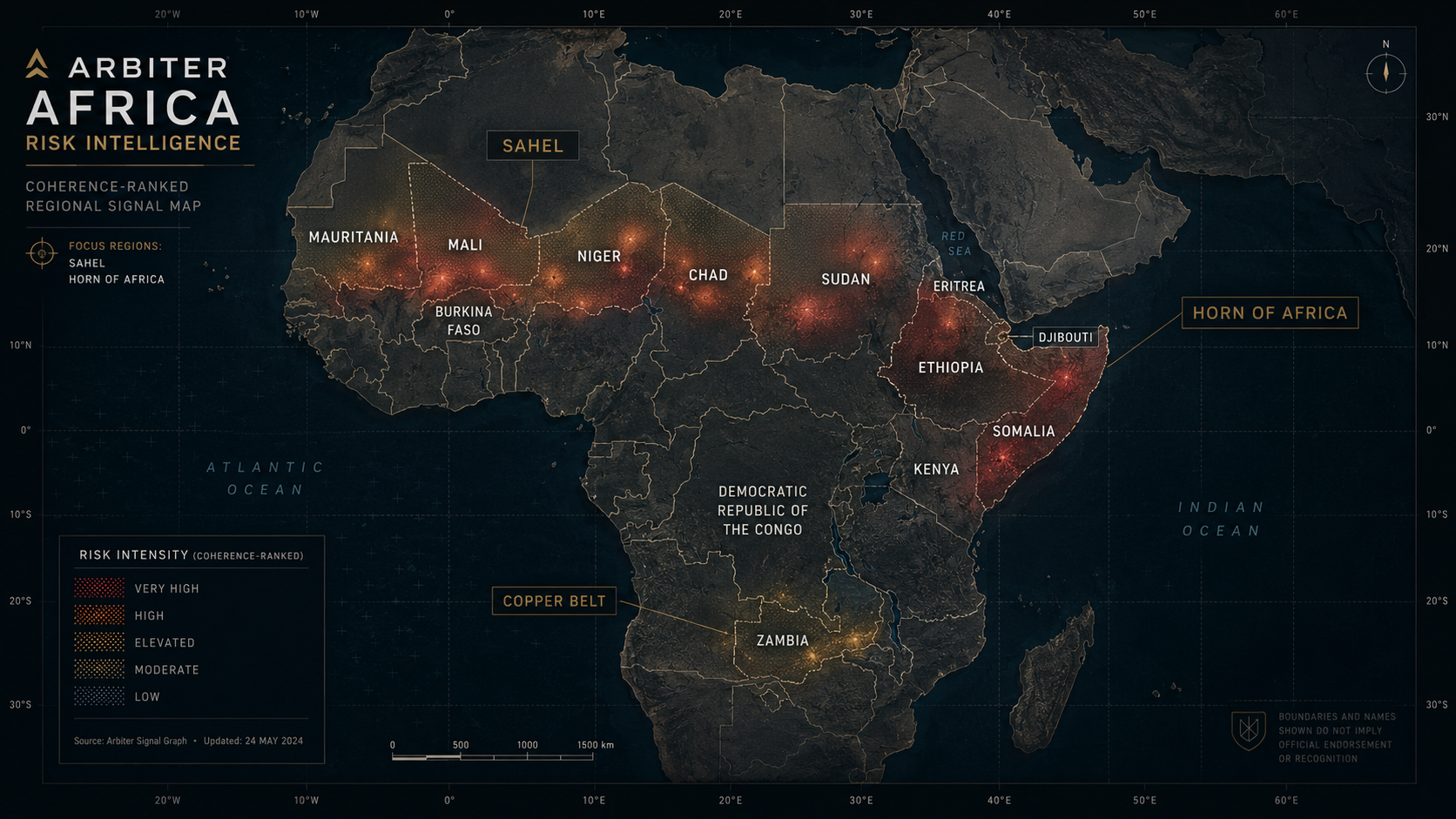 Africa risk intelligence coherence-ranked regional signal map